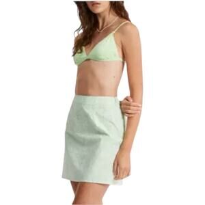 Billabong Tropic Sun Green Cotton A-Line Mini Skirt Size 31 Beach Vibes